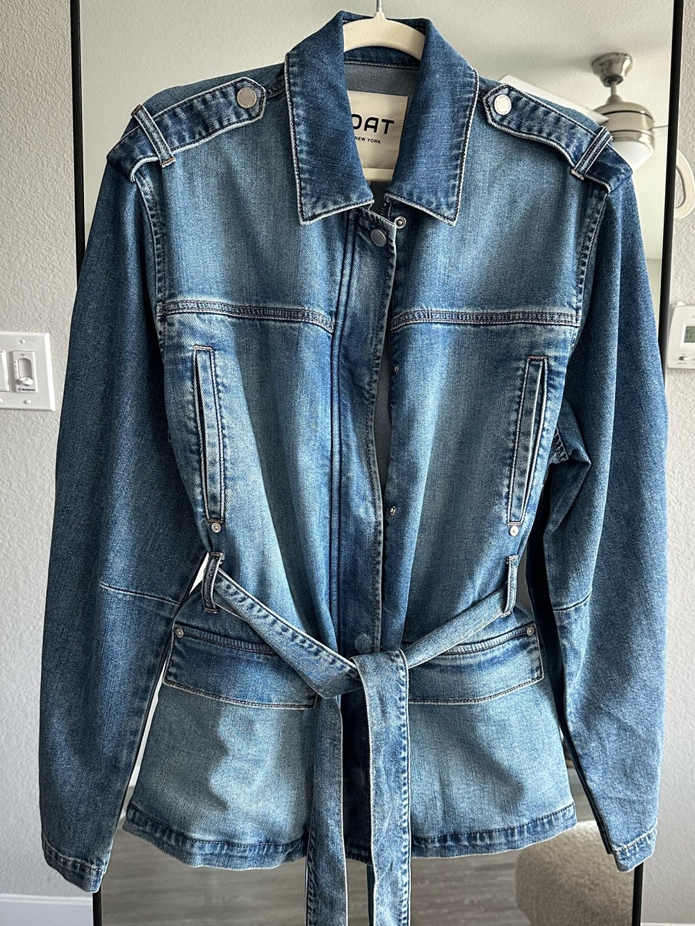 Oat New York Washed Blue Denim Oversized Belted Jacket